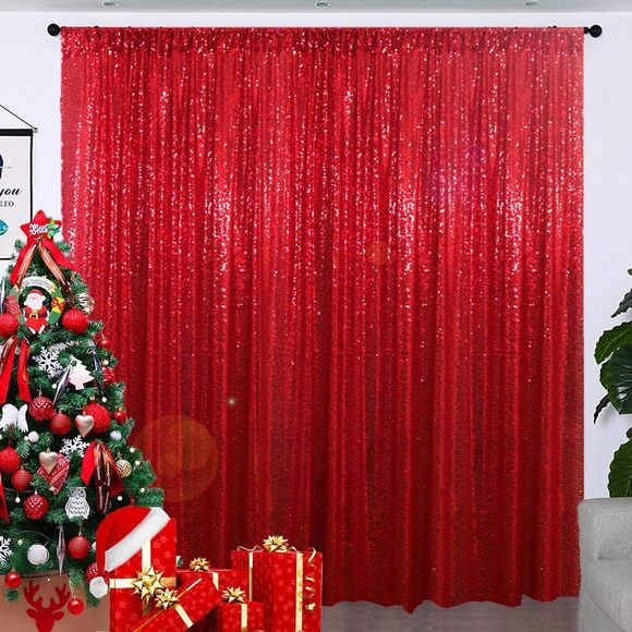 7FT x 4Ft Red Sequin Photo Backdrop Background - Picture 1 of 5